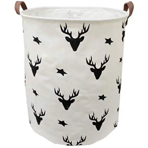 BOOHIT Cotton Fabric Storage Bin,Collapsible Laundry Basket-Waterproof Large Storage Baskets,Toy Organizer,Home Decor (Deer Head)