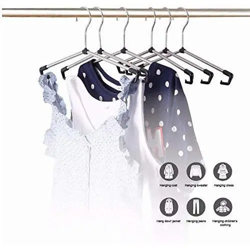 8 PCS Adjustable Multi-Functional Stainless Steel DIY Telescopic Clothes Hanger Wardrobe Hanger for Kids and Adults Decoration