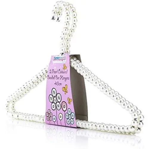 HANGERWORLD Pack of 6 Premium Metal Elegant Clothes Hangers Covered in Pearl Beads - 15.7 Inches