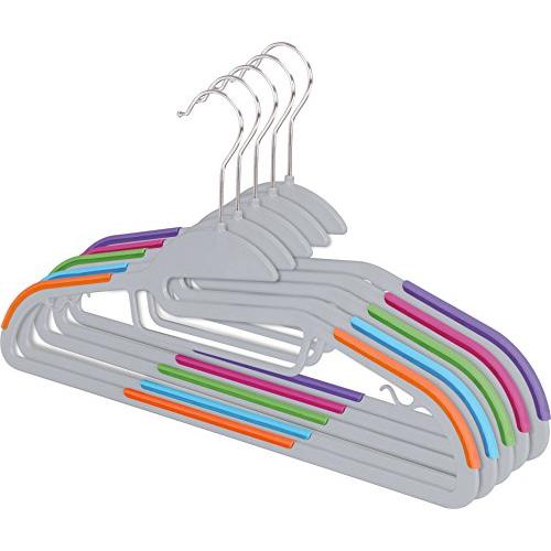 ZOYER TPR Plastic Hangers (30 Pack) Multifunctional Light-Weight Hangers Premium Quality S-Shape Non-Slip Suit & Shirt Hangers with Tie Bar, Strap Hooks, 360 Chrome Swivel (Multi Color Grey)