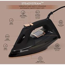 Electrolux SteadySteam Professional Steam Iron for Clothes - Even Heat Nonstick Ceramic Sole Plate, 1650 Watt Continuous Steam, 4 Temperature Settings with LCD Screen,