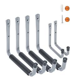 Heavy Duty 9” Large Arm Garage Storage Hanging Hooks with EVA Protector by Ihometech, Wall Mount Garage Hangers & Organizer for Ladders,Tools,Bikes and Chair Hose | (6 Pack - Gray)