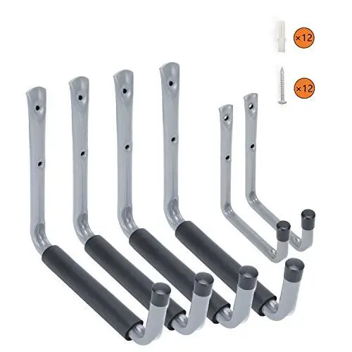 Heavy Duty 9” Large Arm Garage Storage Hanging Hooks with EVA Protector by Ihometech, Wall Mount Garage Hangers & Organizer for Ladders,Tools,Bikes and Chair Hose | (6 Pack - Gray) Heavy Duty 9” Large Arm Garage Storage Hanging Hooks with EVA Protector by Ihometech, Wall Mount Garage Hangers & Organizer for Ladders,Tools,Bikes and Chair Hose | (6 Pack - Gray)