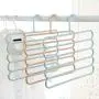 Gnc33Ouhen 5-Tier Trousers Holder Hook Scarf Wraps Shawl Ties Pants Storage Hanger Wardrobe Shelf Jeans Skirts Scarf Ties Towels Space Saving Clothes Slack Hangers Closet Blue