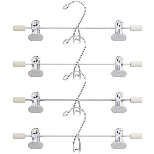4PCS Trouser hangers Skirt hangers with adjustment metal grip Clips pant hangers for heavy duty durable space saving Closet Hanger Multi-layer Skirt Tie Hanger Non-Slip Organiser Jeans Slacks Clothes