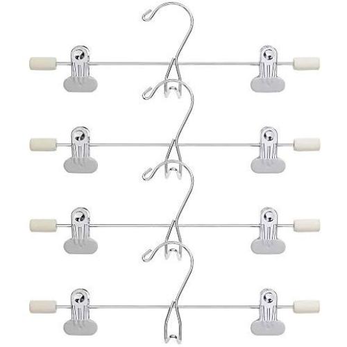 4PCS Trouser hangers Skirt hangers with adjustment metal grip Clips pant hangers for heavy duty durable space saving Closet Hanger Multi-layer Skirt Tie Hanger Non-Slip Organiser Jeans Slacks Clothes