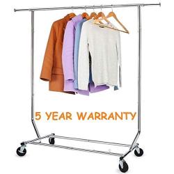 HOKEEPER 250 Lbs Load Capacity Commercial Grade Clothing Garment Racks Heavy Duty Sing Rail Adjustable Collapsible Rolling Clothes Rack on Wheels, Chrome Finish