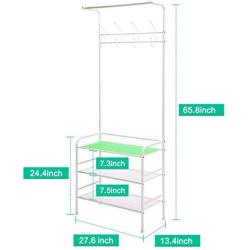 SINGAYE Coat Rack Hall Hree Entryway Bench Storage Shelves with 3-Tier Shoes Clothes Rack Carbon Steel White