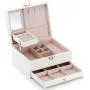 RR ROUND RICH DESIGN Jewelry Boxes - 2 Level Multifunctional Large Jewelry Organizer Storage Case with Top Mirror Drawer and Metal Lock - White