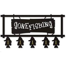 LXH Gone Fishing Wooden Hanger Unique Gift Clothes Hat Key Hook/Coat Rack/Wall Hook Home Decoration Wall Stickers Kitchen Bathroom Towel Hook,Black