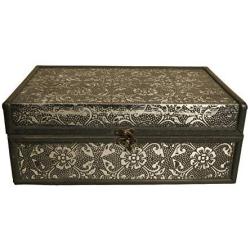 Wald Imports Silver Metal & Wood 13" Decorative Storage Box/Trunk