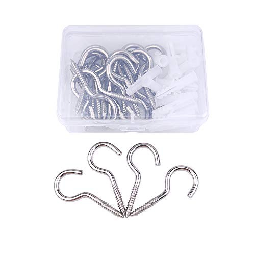 20 Pcs Stainless Steel Cup Hooks for Hanging, 2 Inch Eye Screw Bolt S Hooks Self-Tapping Ceiling Hooks Round End Screw Hooks for Indoor Outdoor Use