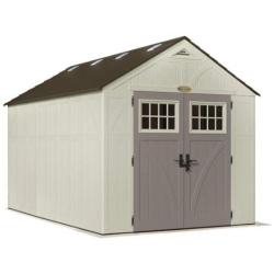 Suncast 13 x 8 Tremont Storage Shed - Natural Wood-Like Outdoor Storage for Power Equipment and Yard Tools - All-Weather Resin Material, Skylights and Shingle Style Roof