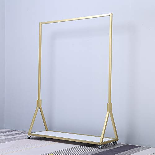 FURVOKIA Modern Simple Heavy Duty Metal Rolling Garment Rack with Wheel,Retail Display Clothing Rack,Wrought Iron Single Rod Floor-Standing Hangers Clothes Shelves (Gold Square Tube with Wood, 47.2 L) FURVOKIA Modern Simple Heavy Duty Metal Rolling Garment Rack with Wheel,Retail Display Clothing Rack,Wrought Iron Single Rod Floor-Standing Hangers Clothes Shelves (Gold Square Tube with Wood, 47.2 L)