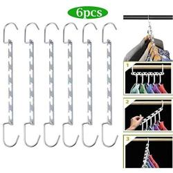 6pcs Multi-Port Support Clothes Hanger Multifunctional Clothes Drying Rack Metal Hangers Organizer Storage Rack for Space Saving