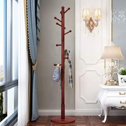 Wooden Coat Rack Hall Bedroom Hanger Single Pole Home Clothes Rack (Color : Red)