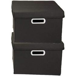 Household Essentials Fabric Storage Boxes with Lids and Handles, Black