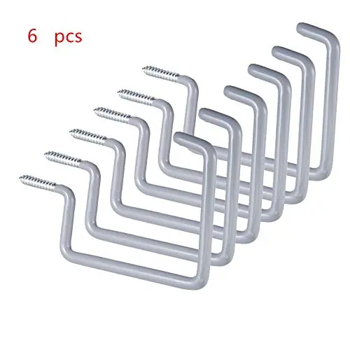 Garage Hooks,Cheaboom Heavy Duty Bike Storage Hooks Wall Hooks Screw-in Utility Storage Hangers Shed Garage Garden Hook Plastic Coated for Wall Mount/Ceiling (Grey Square Bike Hook x 6)