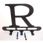 Capital Letter R Monogram Wall Hook Hanger. Satin Black. Solid Steel. Screws Included.