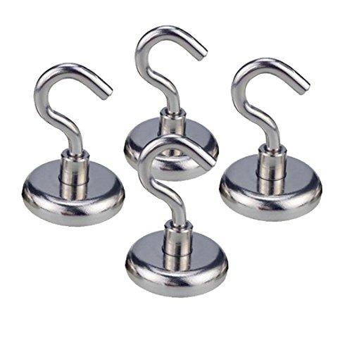 (4 Pack) 40+ Pound Pull | Heavy Duty Neodymium Magnetic Hanging Hook Set