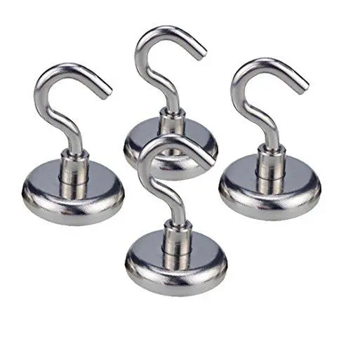 (4 Pack) 40+ Pound Pull | Heavy Duty Neodymium Magnetic Hanging Hook Set (4 Pack) 40+ Pound Pull | Heavy Duty Neodymium Magnetic Hanging Hook Set