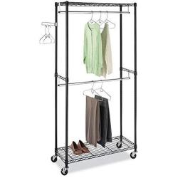 Cypressshop Garment Rack Hanger Clothes Storage 2 Rods Closet Organizer Shelf Hanging Unit 36x18x71 Home Organization Furniture