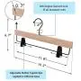 JS HANGER Pants Hanger Wooden Skirt Hanger with 2-Adjustable Clips Mark Free Tips - Unfinished, Set of 10