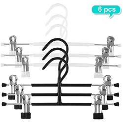 6PCS Pant Skirt Hangers , Clothes Closet Space Saver With 2 Mental Adjustable Clips , 12.2