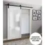 Sliding Lite Barn Frosted Glass Door 36 x 80 | Planum 2102 White Silk | 6.6FT Rail Hangers Stops Hardware Set | Modern Solid Core Interior Door Eco-Veneer