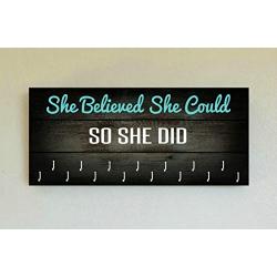 Race Medal Holder/Running Medal Hanger SHE BELIEVED SHE COULD SO SHE DID- Wood Wall Mounted Medal Organizer. CUSTOMIZATION Available