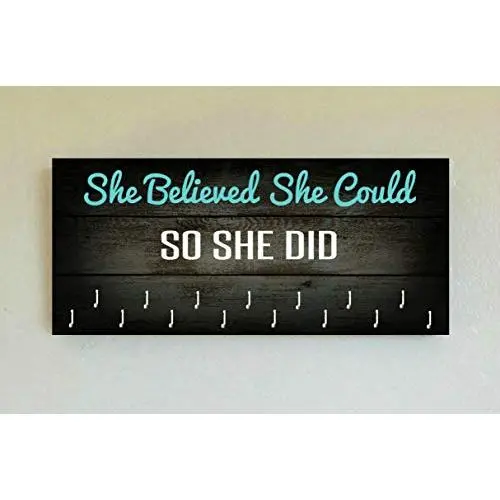 Race Medal Holder/Running Medal Hanger SHE BELIEVED SHE COULD SO SHE DID- Wood Wall Mounted Medal Organizer. CUSTOMIZATION Available Race Medal Holder/Running Medal Hanger SHE BELIEVED SHE COULD SO SHE DID- Wood Wall Mounted Medal Organizer. CUSTOMIZATION Available