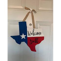 HAND PAINTED WELCOME YALL TEXAS SHAPED WOODEN DOOR HANGER SIGN