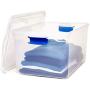 Homz Plastic Storage, Modular Stackable Storage Bins with Blue Latching Handles, 66 Quart, Clear, 2-Pack