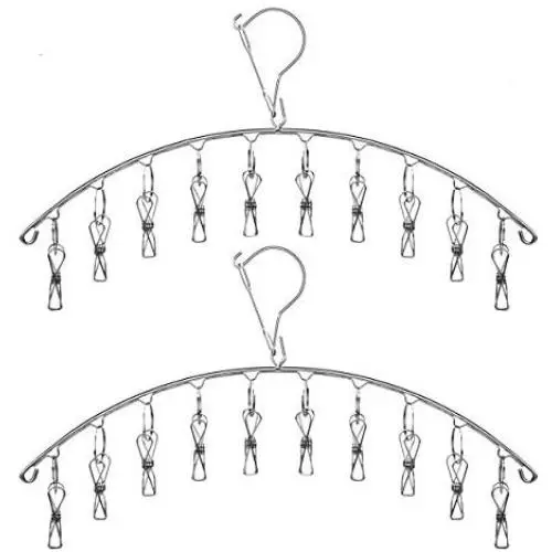 Wuyue Hua 2 Pack Stainless Steel Laundry Drying Rack Clothes Hanger with 10 Clips For Drying Socks,Drying Towels, Diapers, Bras, Baby Clothes,Underwear, Socks Gloves Wuyue Hua 2 Pack Stainless Steel Laundry Drying Rack Clothes Hanger with 10 Clips For Drying Socks,Drying Towels, Diapers, Bras, Baby Clothes,Underwear, Socks Gloves