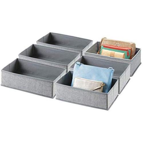 mDesign Rectangular Soft Fabric Dresser Drawer and Closet Storage Organizer Bin for Lingerie, Bras, Socks, Leggings, Clothes, Purses, Scarves - 12" Long - Textured Print - 6 Pack - Gray