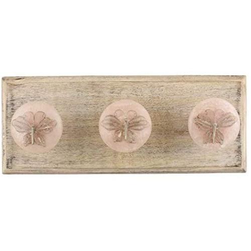 Indianshelf Handmade 3 Artistic Vintage Pink Wooden Butterfly Coat Hooks Hangers/Clothes Hooks Door Mount