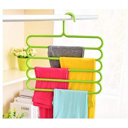 10pcs Random Color 5 Layers Pants Clothes Hangers Non-Slip Multifunctional Clothes Hangers Multilayer Tie Scarfs Magic Hanger Home Organizer