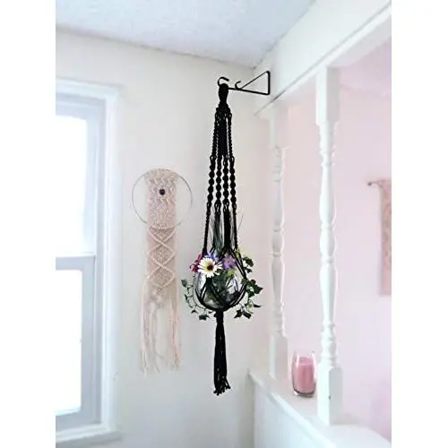 Macrame Black - Macrame Plant Hanger Black - Gothic Decor - Black Home Decor - Macrame Hanging Planter - Gothic Boho - Plant Pot Hanger