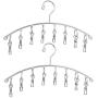 Stainless Steel Laundry Drying Rack 2 Pack 4.0 mm Clothes Hanger with 8 Clips For Drying Socks, Baby Clothes, Cloth Diapers, Bras, Towel, Underwear, Hat, Scarf, Pants, Gloves