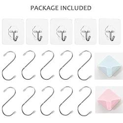 ORYXBOOST 17Packs Adhesive Hook Kitchen Wall Hook- 10Pcs Heavy Duty S Hooks, 5Pcs Coat Hooks, 2Pcs Plastic Adhesive Hooks for Plugs Toothbrush (17PCS - Silver)