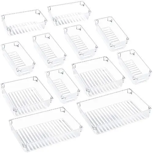 Kootek Desk Drawer Organizer Trays with 3-Size Drawer Dividers 12 Organizers Bins Customize Layout Storage Boxes for Bedroom Dresser Bathroom Kitchen Office (2 Sets)