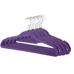 FuLov Premium Hangers, Pack of 20, Non Slip Clothes Suit Velvet Adult Space Saving, Notches 360 Rotating Chrome Hook with Accessory Bar, for Men and Women Clothes,Purple