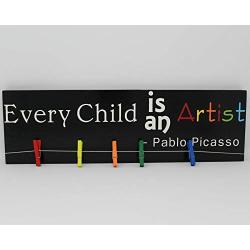 Every Child is an Artist Sign, Pablo Picasso Quote Kids Artwork Display Hanger, Children Room Art Hanging Holder Wood Sign, Kids Decor Gift