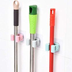 YWT 3 Piece Non-Marking Broom Mop Hanger Bathroom Free Punching Mop Frame Reusable Self-Adhesive Broom Holder Non-Slip Waterproof Wall-Mounted Storage Tool Holder