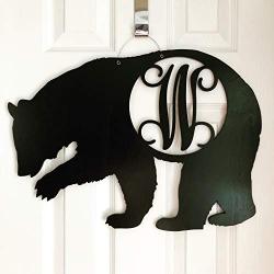 Monogram Bear Door Hanger - Country Mountain Door Hanger - Black Bear Wreath - Black Bear Door Decoration - Mountain Door Wreath