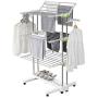 3 Tier Clothes Airer - Stainless Steel Drying Rack Fold-able Rolling Clothes Laundry Dryer Hanger Shoe Rack Adjustable Dry Rail Hanger with Wings and Portable Top Bar