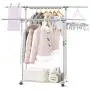 CONBOLA Heavy Duty Clothes Rolling Rack, Adjustable Double Rods Garment Hanging Stand with Shelves on Wheels for Drying Hanging Clothes Aluminum Alloy (Silver) CONBOLA Heavy Duty Clothes Rolling Rack, Adjustable Double Rods Garment Hanging Stand with Shelves on Wheels for Drying Hanging Clothes Aluminum Alloy (Silver)
