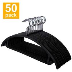 HOUSE DAY Premium Velvet Hangers - 50 Pack No Shoulder Bumps Suit Hangers with Chrome Hooks,Non Slip Space Saving Clothes Hangers,Heavyduty,Rounded Hangers for Coat,Jackets,Pants,Shirts,Black