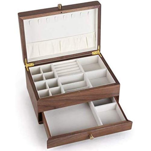 CHOSIN Walnut Wooden Jewelry Boxes Jewels Armoire Jewelry Storage Case Organizer Boxes Collects Ring Necklace Earring Watch Bracelet Ear Stud Souvenir