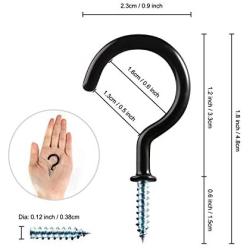 50-Pack Cup Hooks, 1-1/4inch Vinyl Coated Screw-in Ceiling Hooks Hanger for String Lights Curtains Ropes Chains Mugs Indoor and Outdoor Use, Black